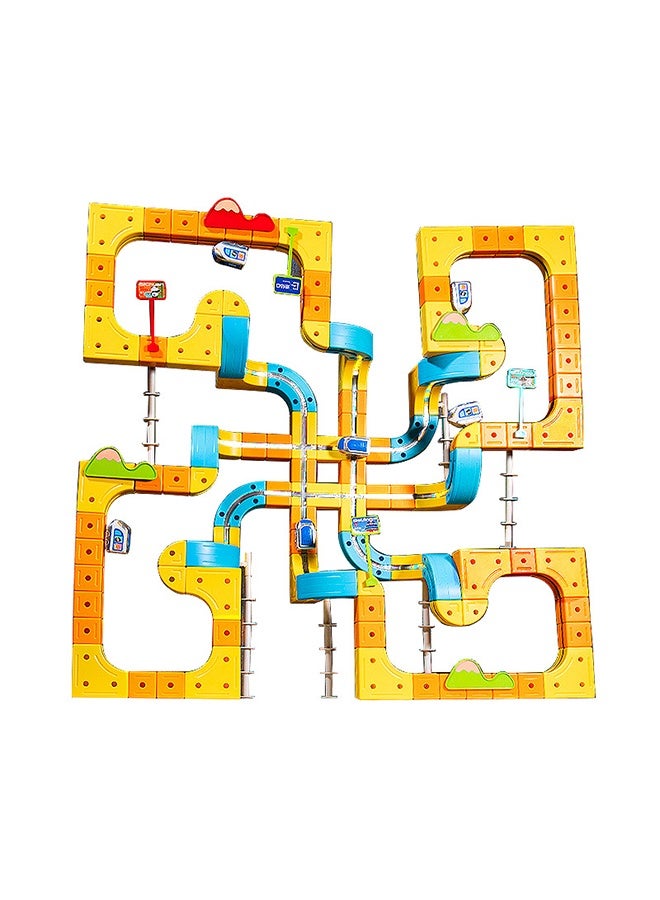 JCB CHIC 84pcs Electric Magnetic Train Tracks Set,3d Flexible Track Fusion Race With Cube Rails & Signs Flexible Race Diy Race Car Building Kits,Education Assembled Toy for Kids - Image 5